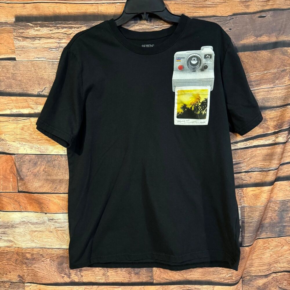 SEVEN OAKS T-Shirt Men’s Black Large Instamax Camera Graphic Cotton Blend